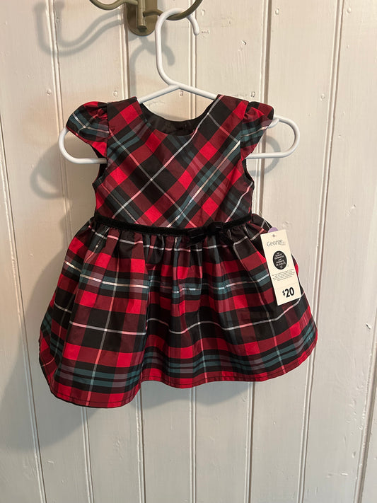 NEW George 3/6m red plaid dress
