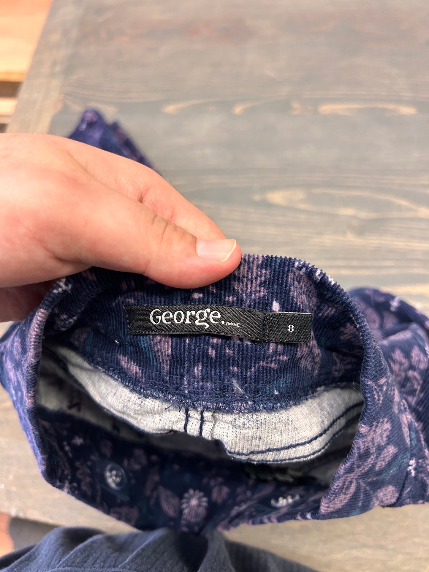 George 8 purple floral corduroy pants