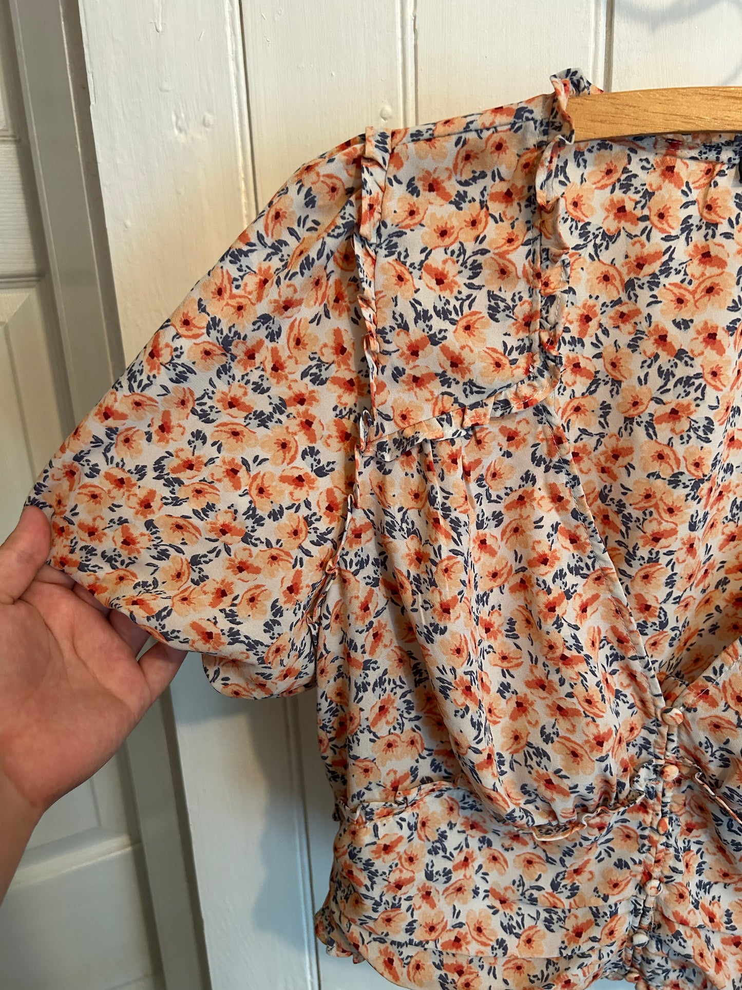 Dynamite large peach floral crop top