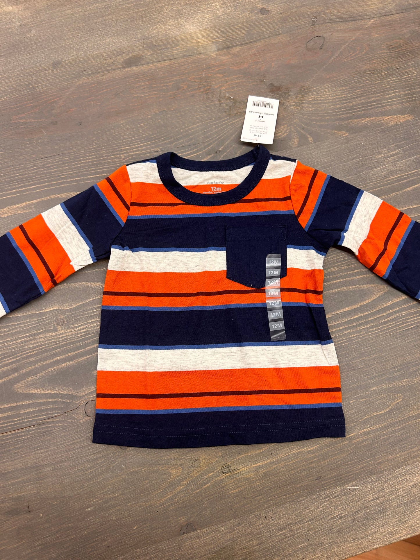 NEW 12m carters orange & blue striped long sleeve shirt