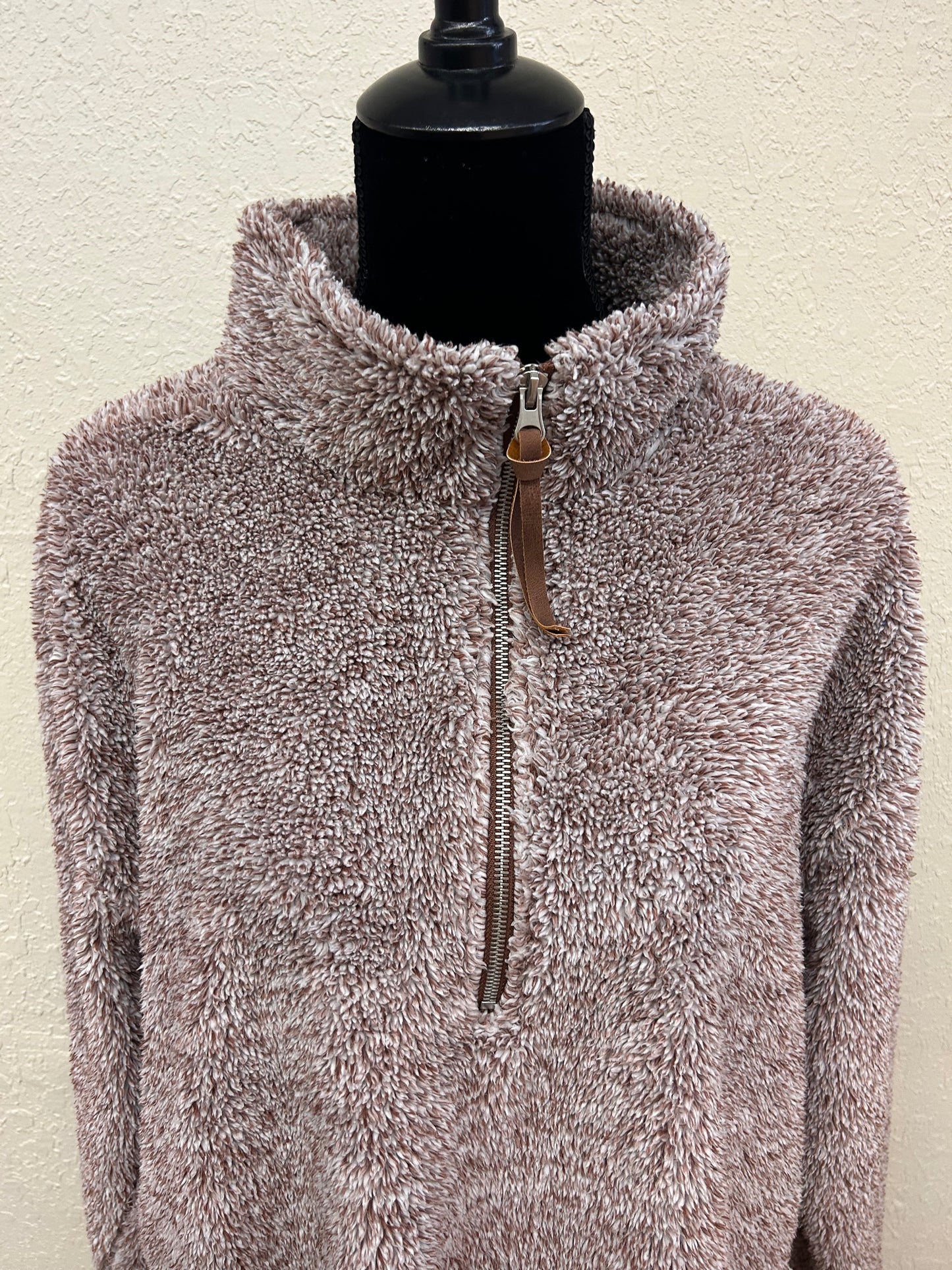 Maurcies xl brown fleece quarter zip sweater