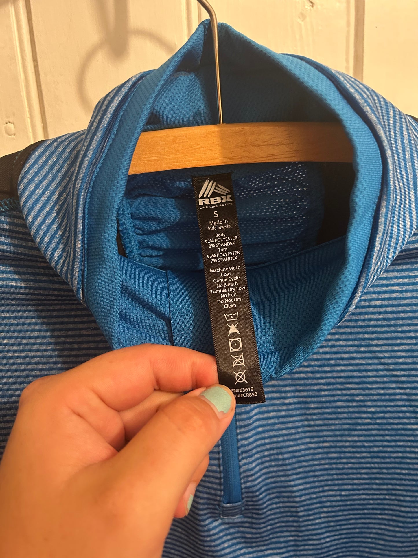 RBX small blue striped athletic quarter zip sweater