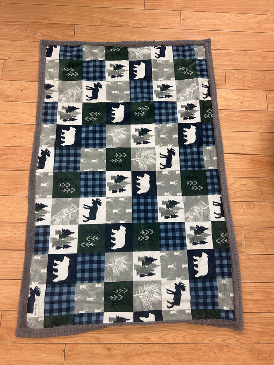 Green & blue Moose minky blanket