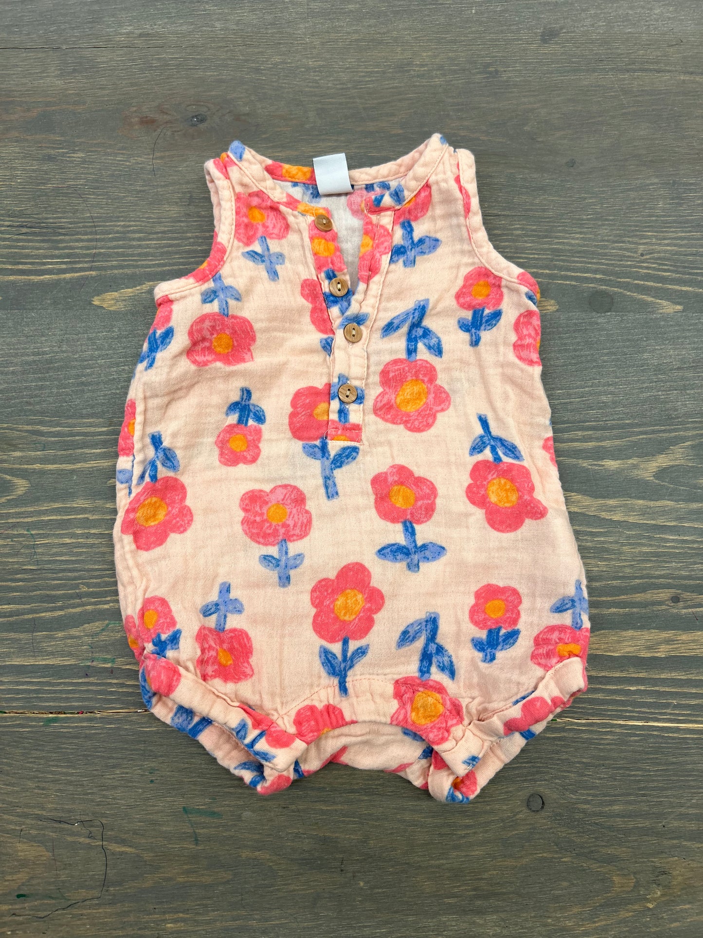 Old navy 3/6m pink & blue floral romper