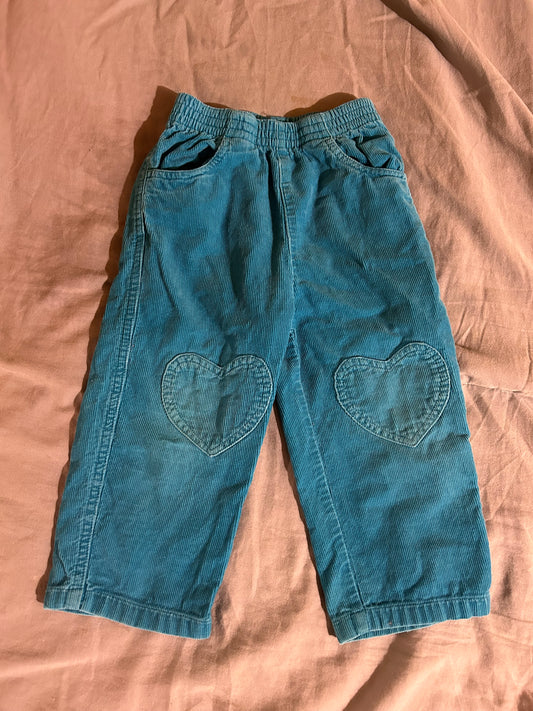 Sears 2t teal corduroy pants with heart knees