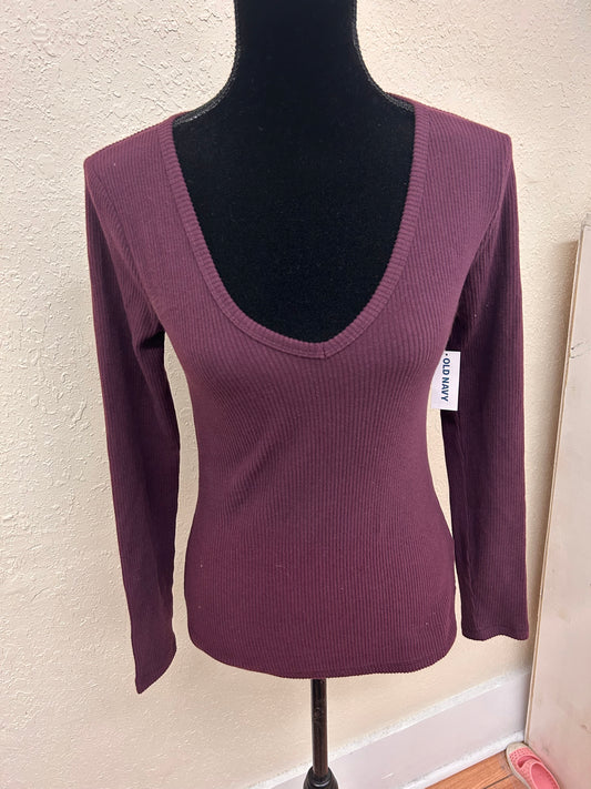 NEW old navy small purple ribbed vneck long sleeve shirt