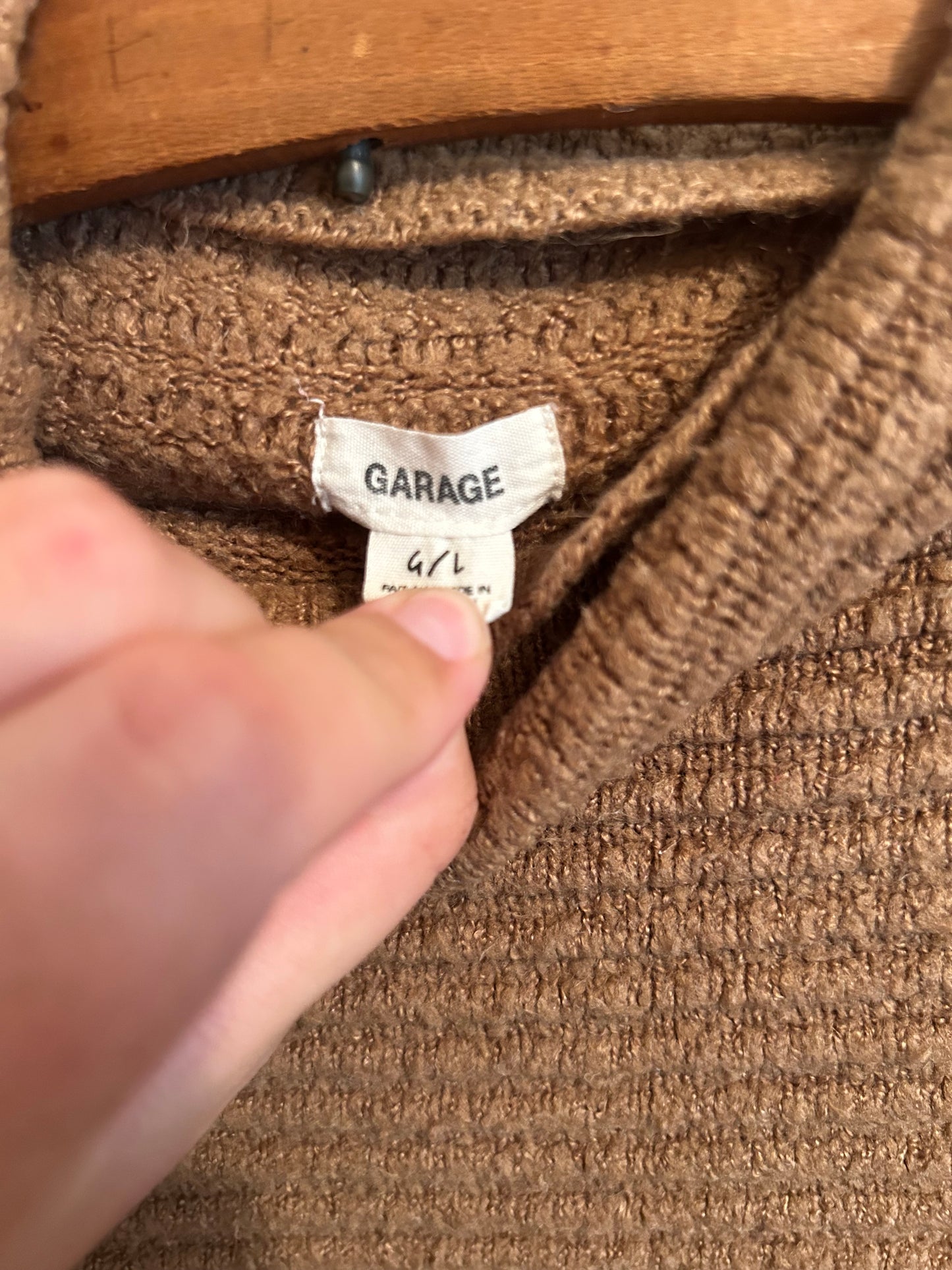 Garage large brown rib knit mock neck sweater