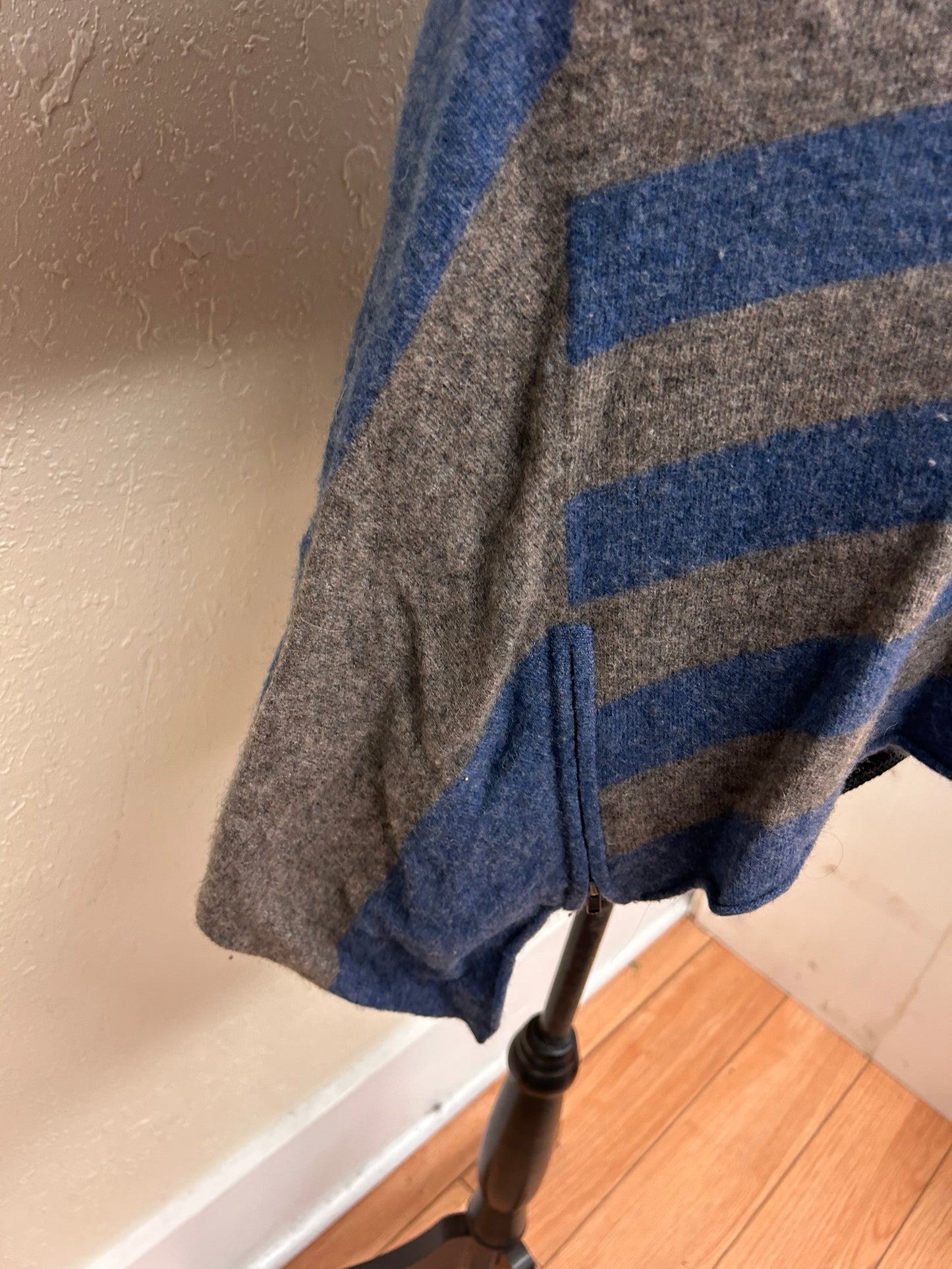 Masai medium merino wool blue & brown striped asymmetrical sweater