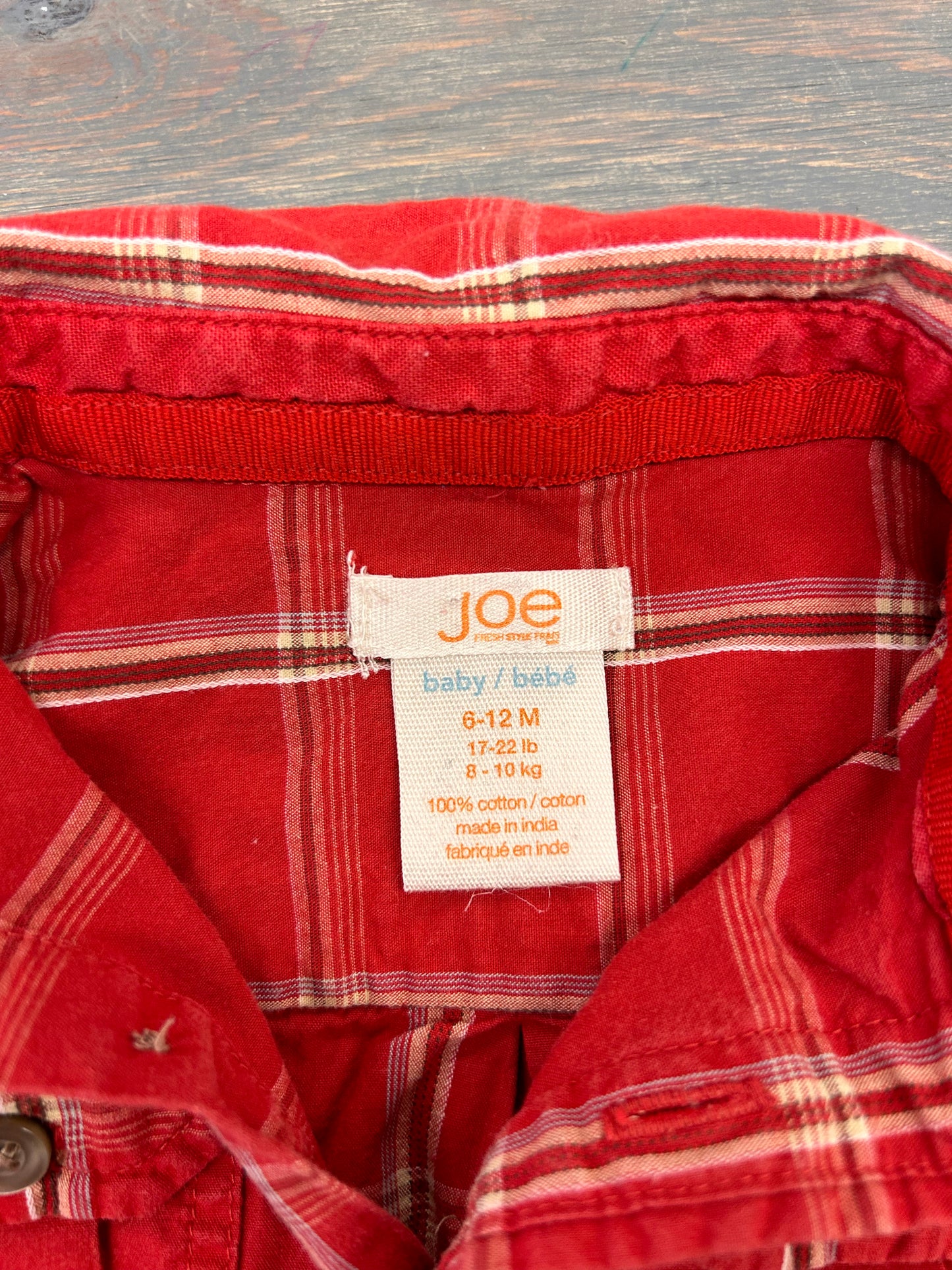 Joe fresh 6/12m red flannel