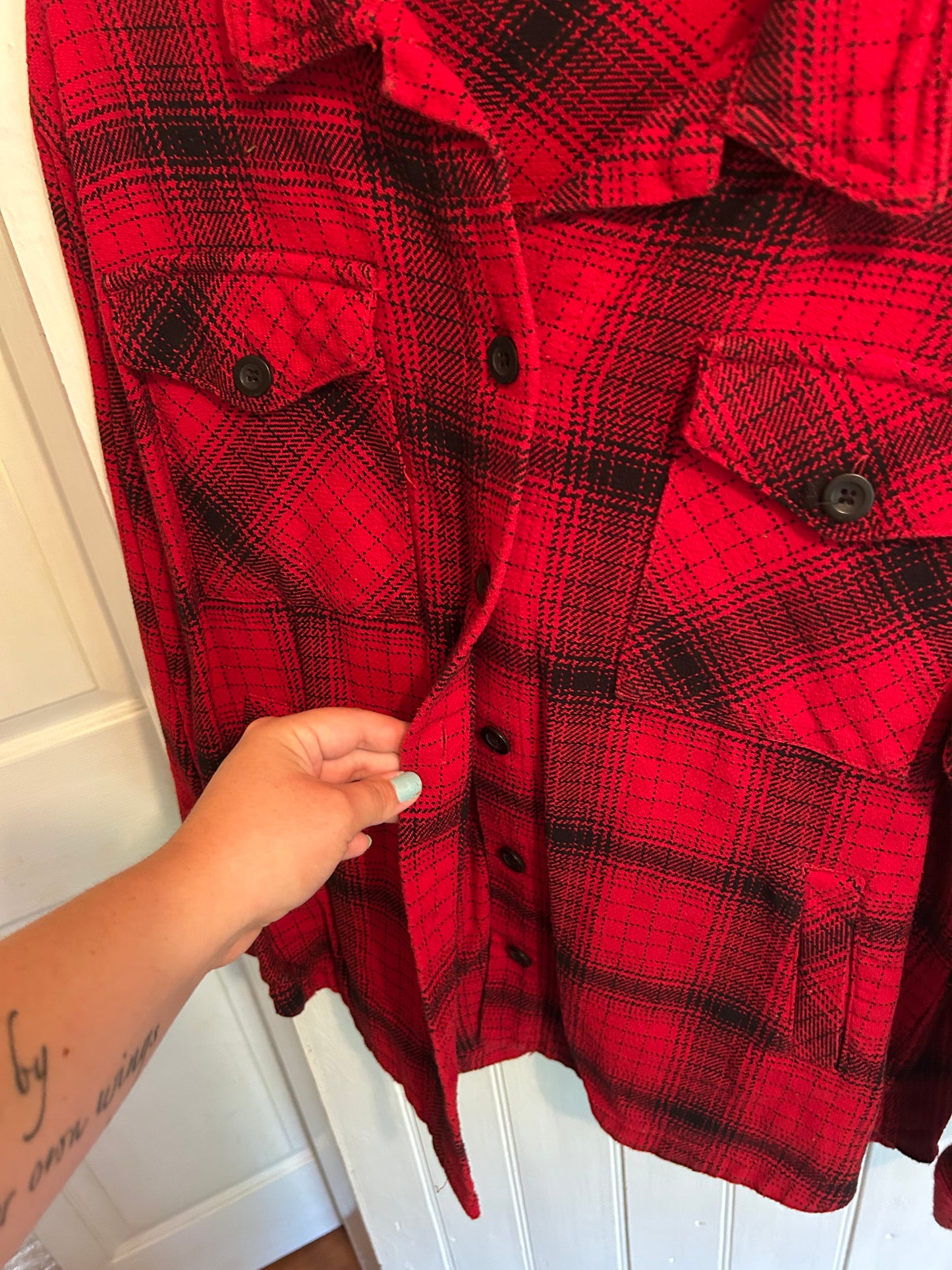 BC clothing large red plaid Shacket