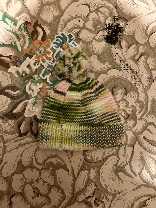 Handmade toddler pink & green knit hat