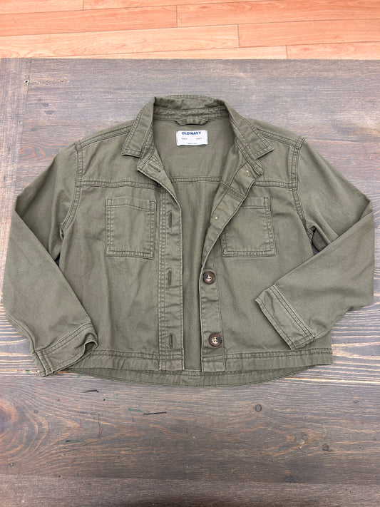 Old navy 6/7 green cropped denim like jacket