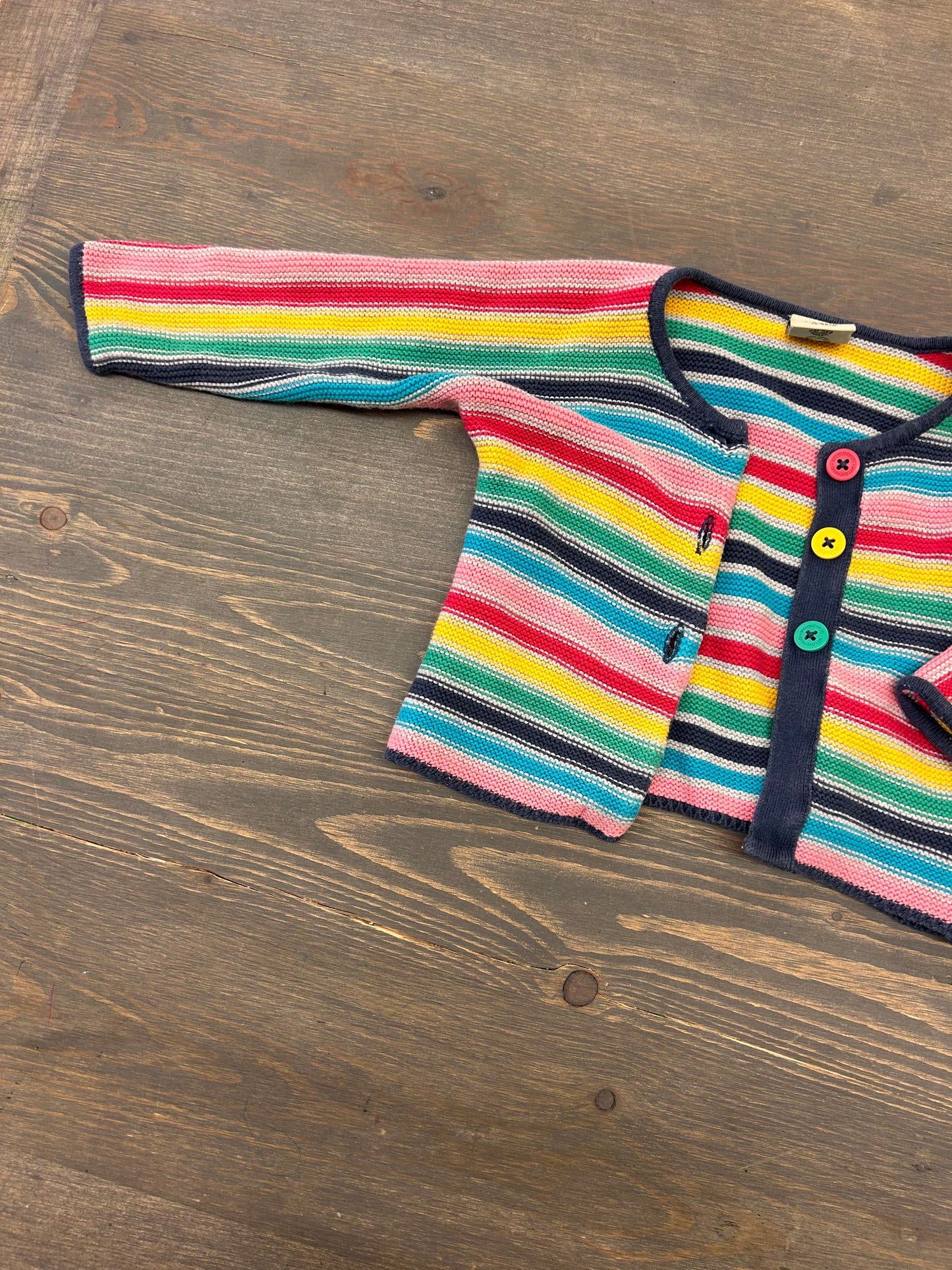 Frugi 3/6m rainbow striped knit cardigan