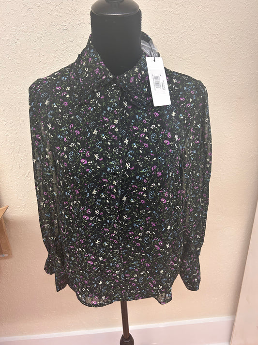 NEW Molly bracken medium purple & black floral sheer blouse