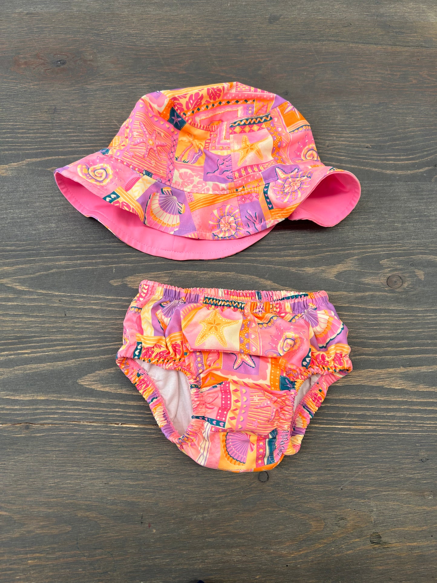 George 6/12m pink tropical swim diaper & hat set