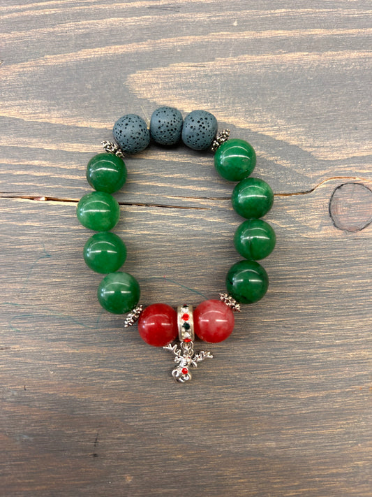 Red & green reindeer chunky gemstone bracelets