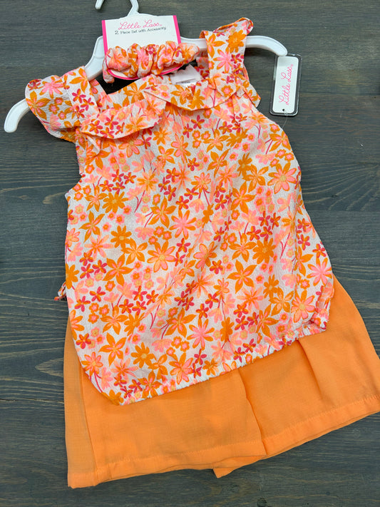 NEW little lass 6 pink & orange floral set