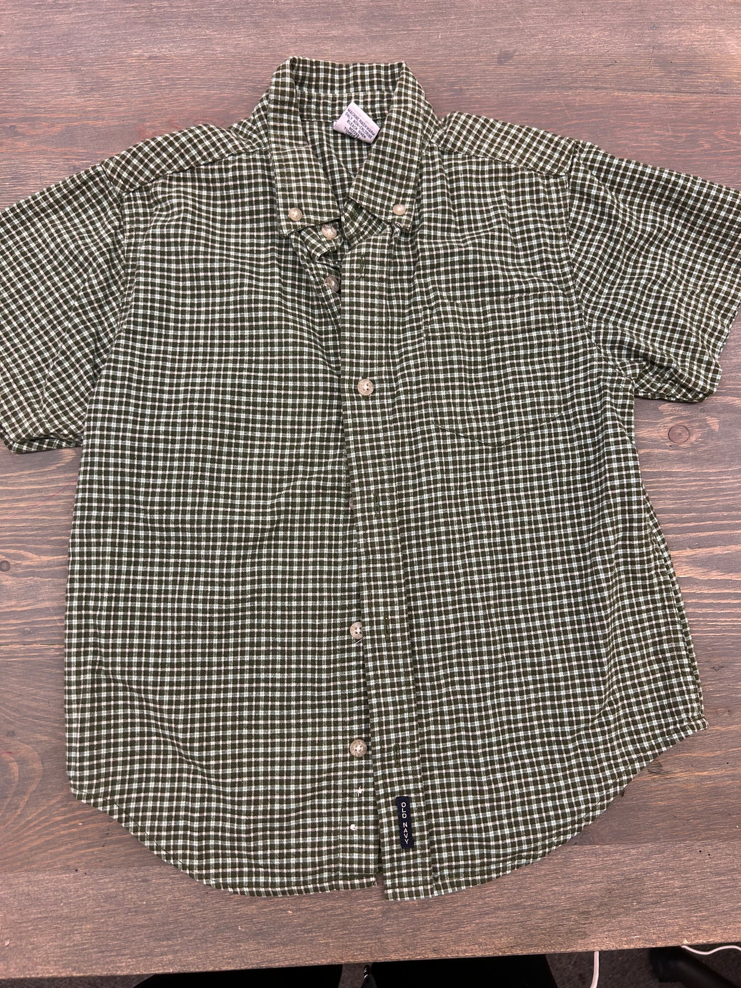 Old navy 6 green plaid short sleeve shirt