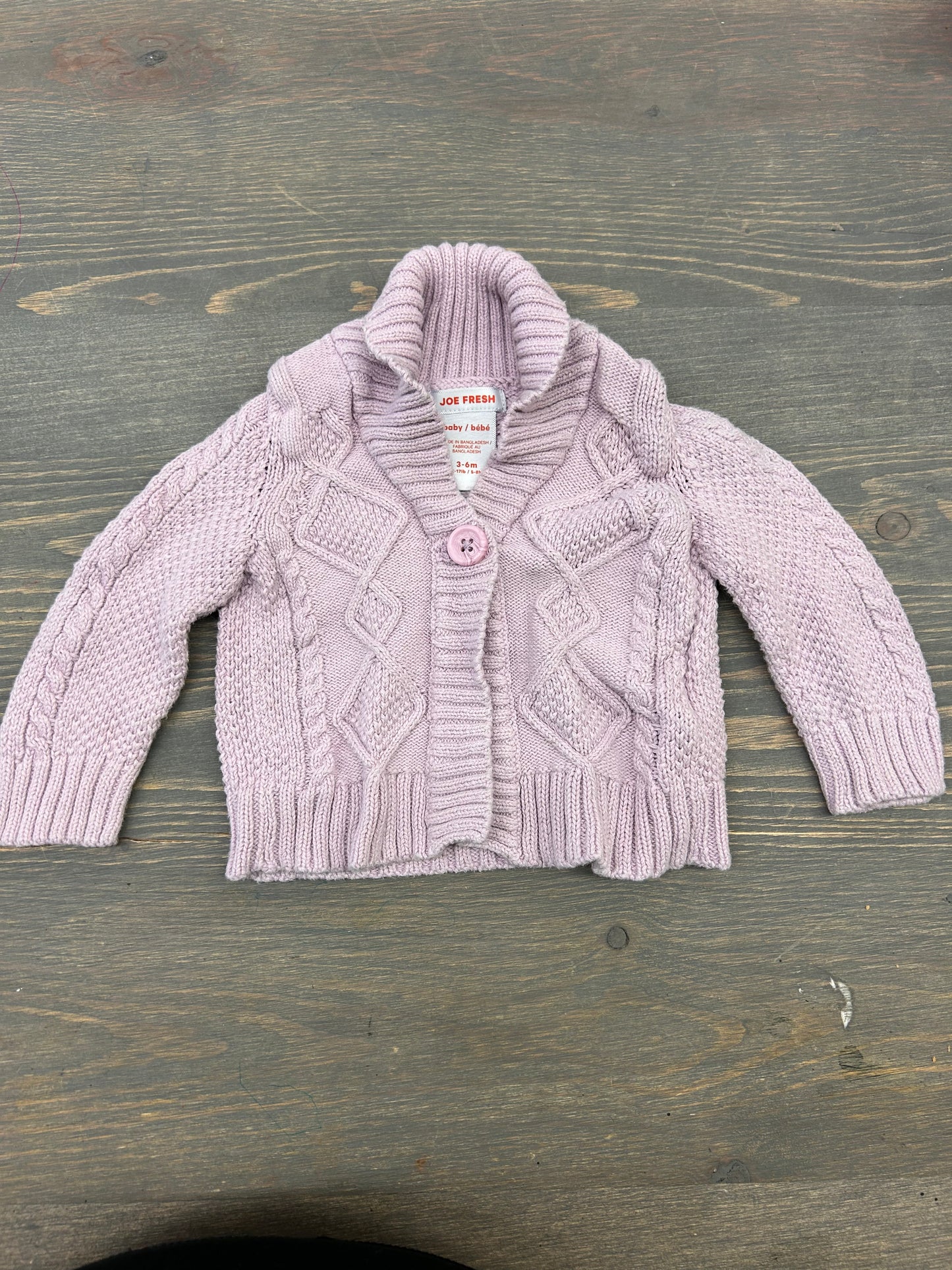 Joe fresh 3/6m purple knit cardigan