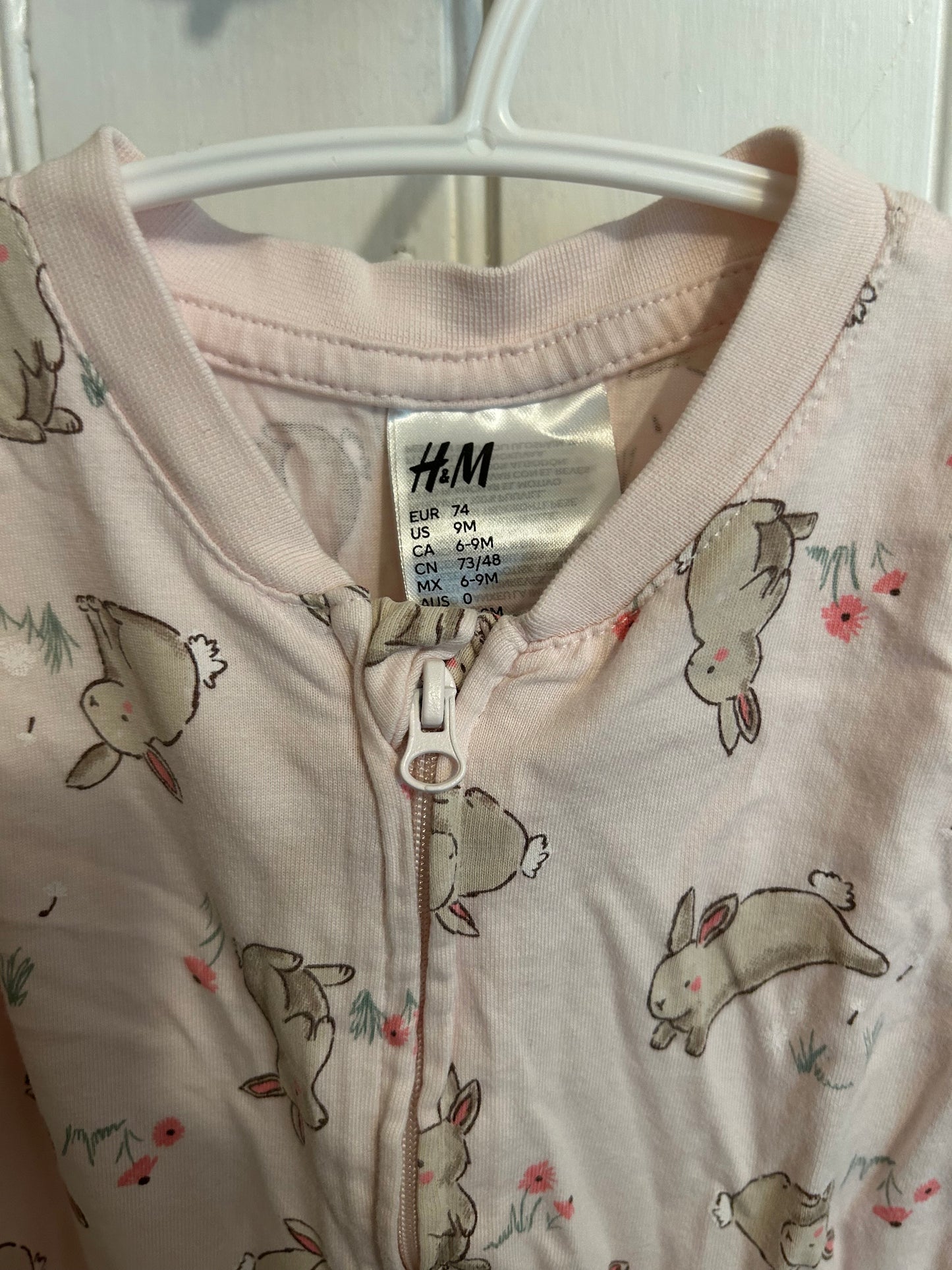 H&M 6/9m pink rabbit sleeper