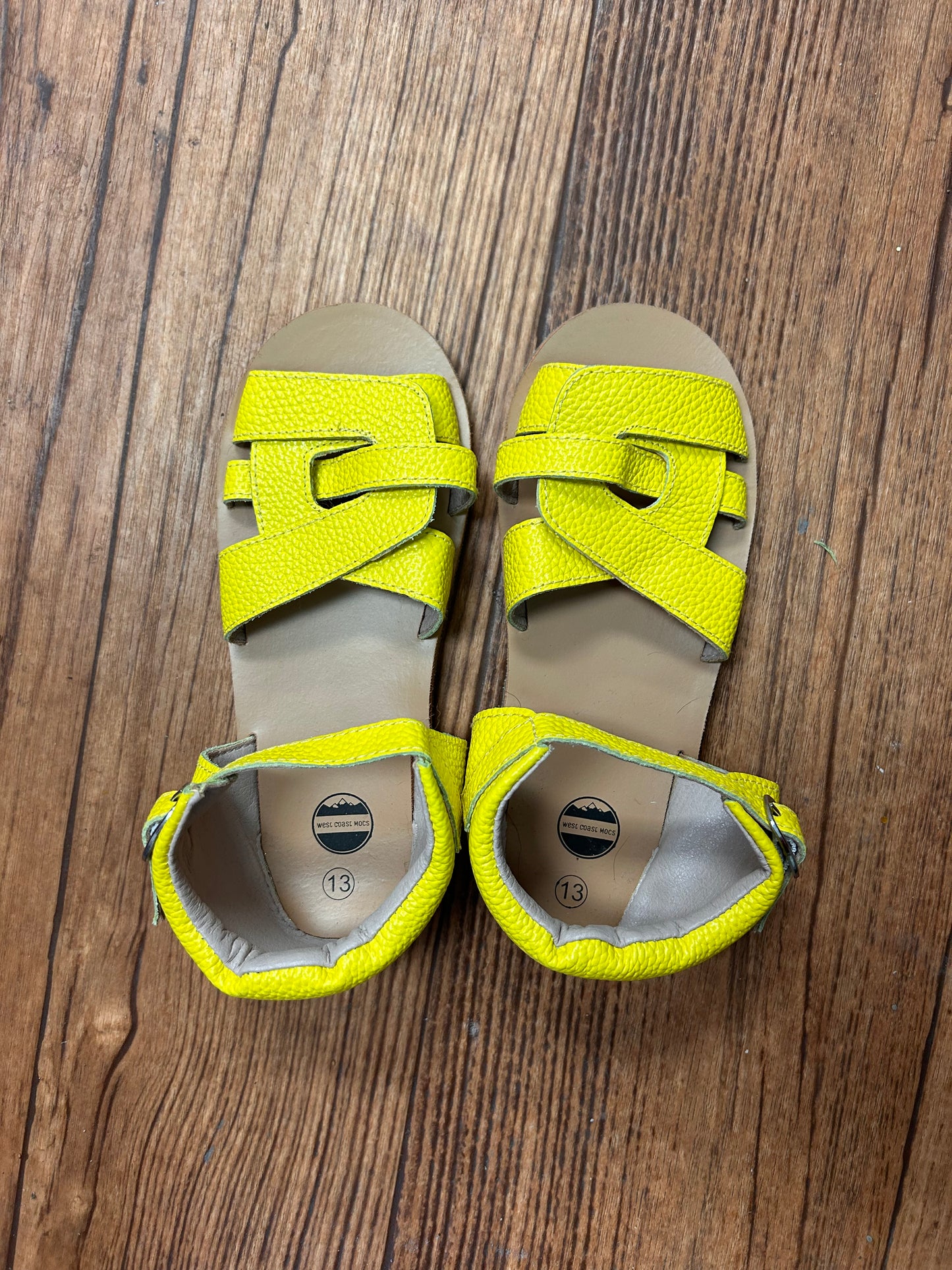 NEW west coast moccasins 13 neon yellow Sandals