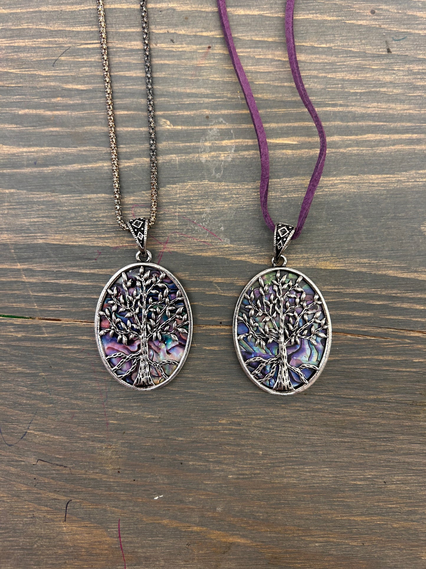 Purple tree pendant necklace