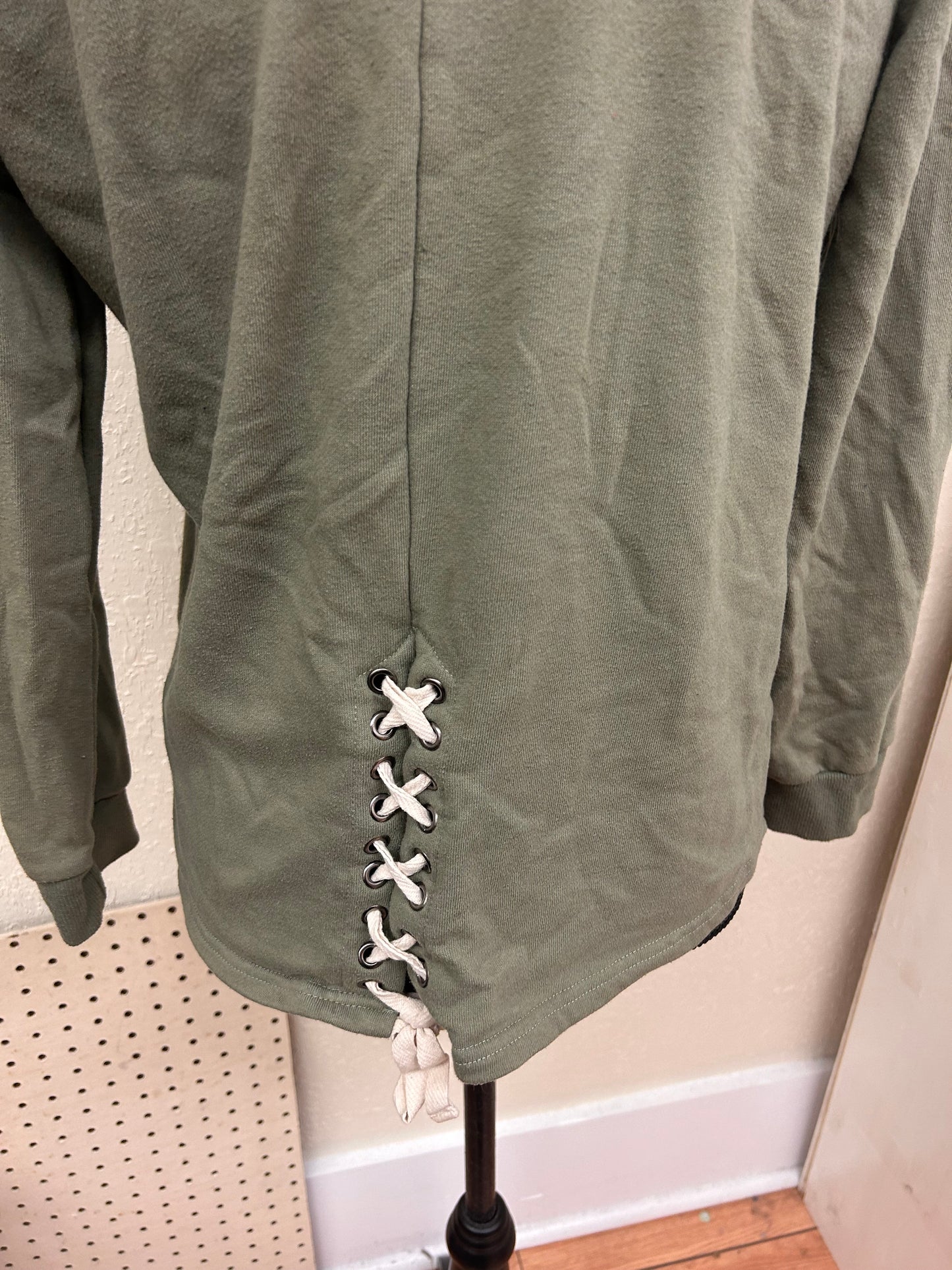 Cable & gauge medium green lace up back hoodie