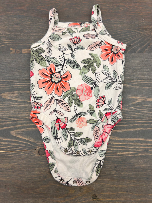 Old navy 6/12m pink & green floral tank onesie