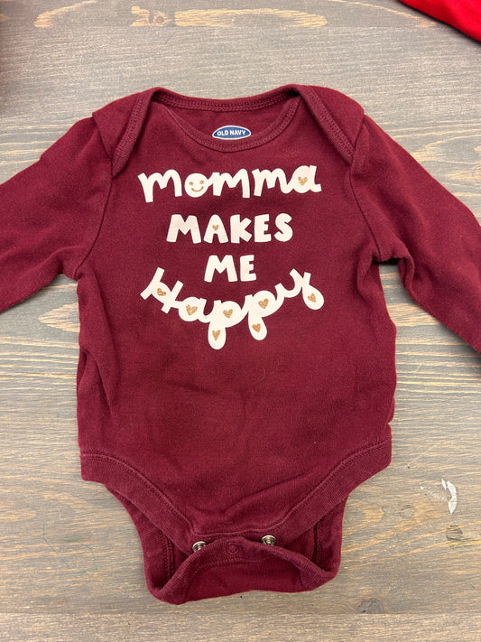 Old navy 0/3m burgundy mama happy onesie