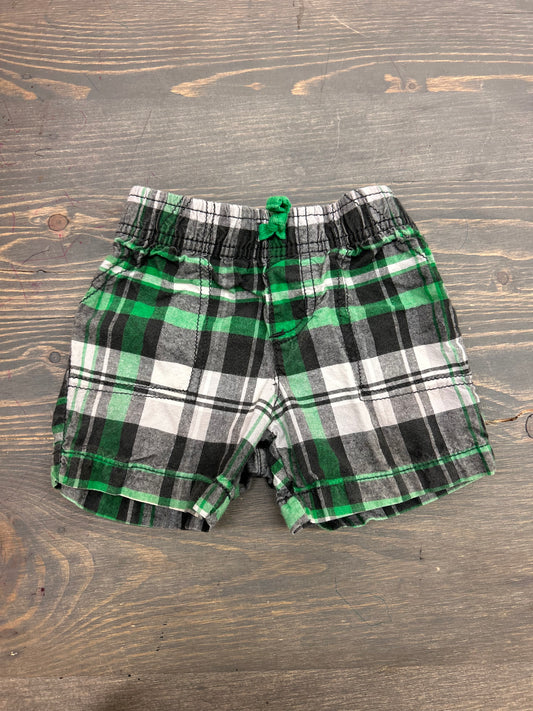 Carters 9m green & grey plaid shorts