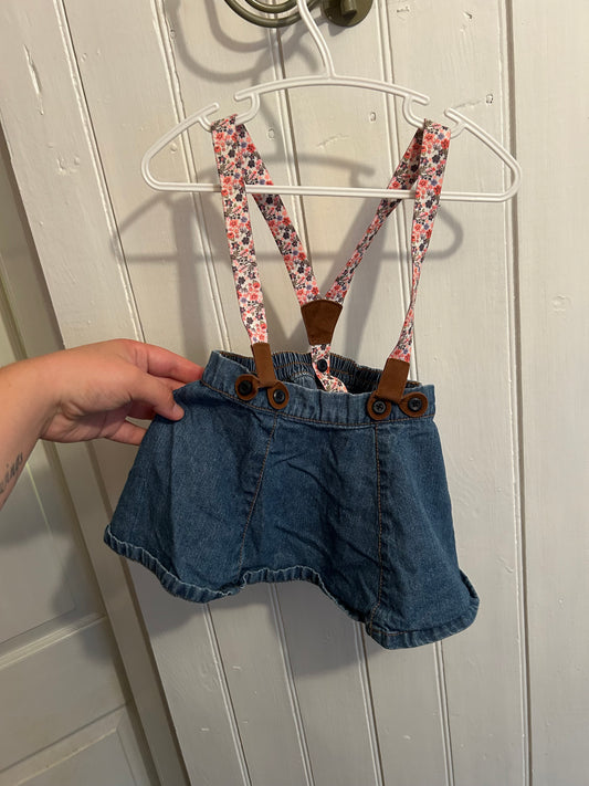Oshkosh 18m denim skirt with floral suspenders