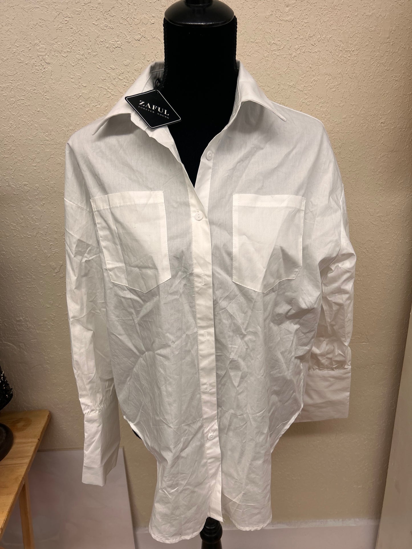 NEW Zaful medium white button up shirt