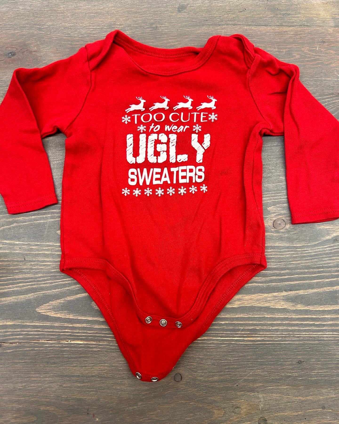 Monkey bars 24m red ugly sweater onesie