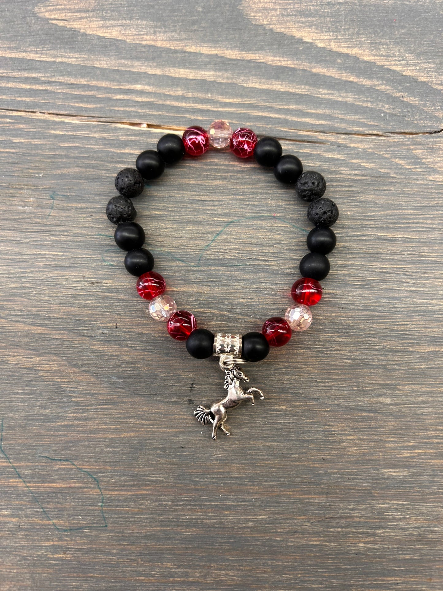 Red & black horse gemstone bracelet