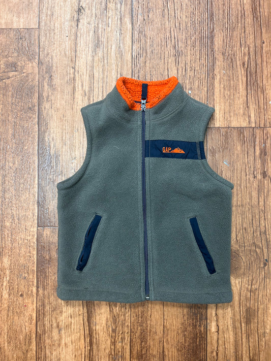 Gap 3t olive green zip up orange Sherpa lined vest