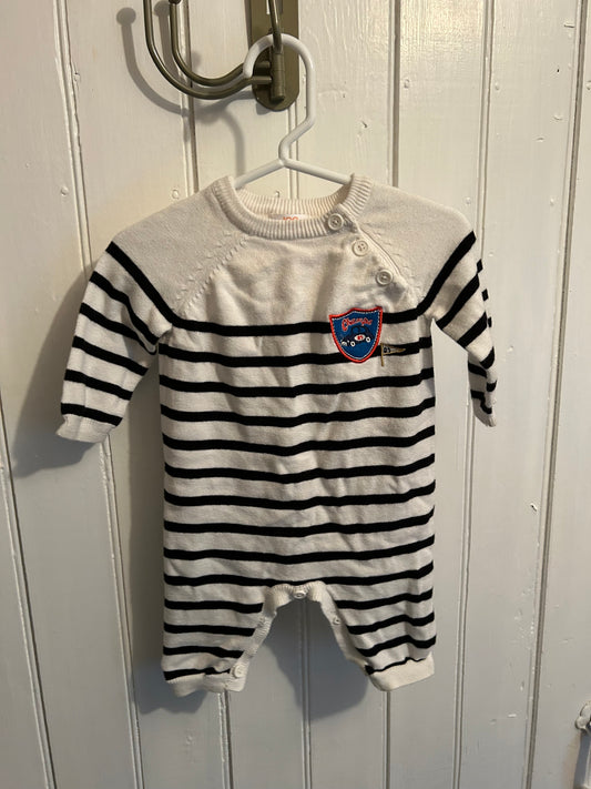 Joe fresh 0/3m navy & white striped knit car romper
