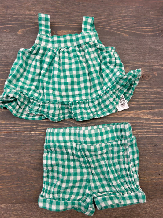 Primark 3/6m green gingham 2pc set