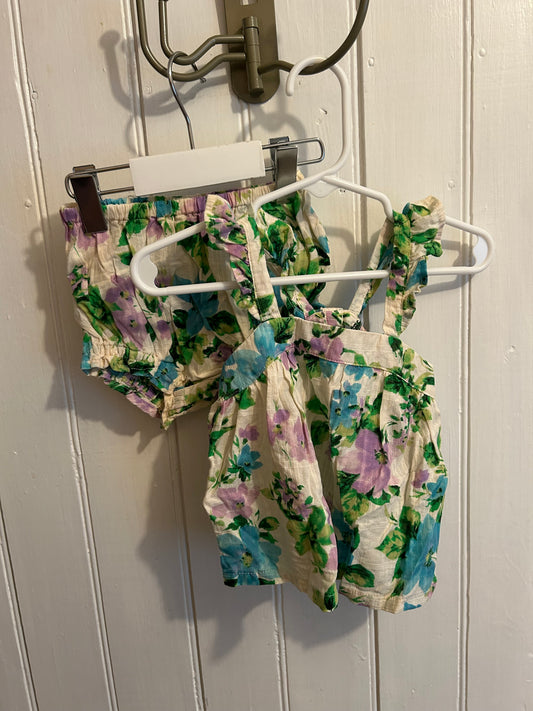 Old navy 6/12m blue & purple floral 2pc set