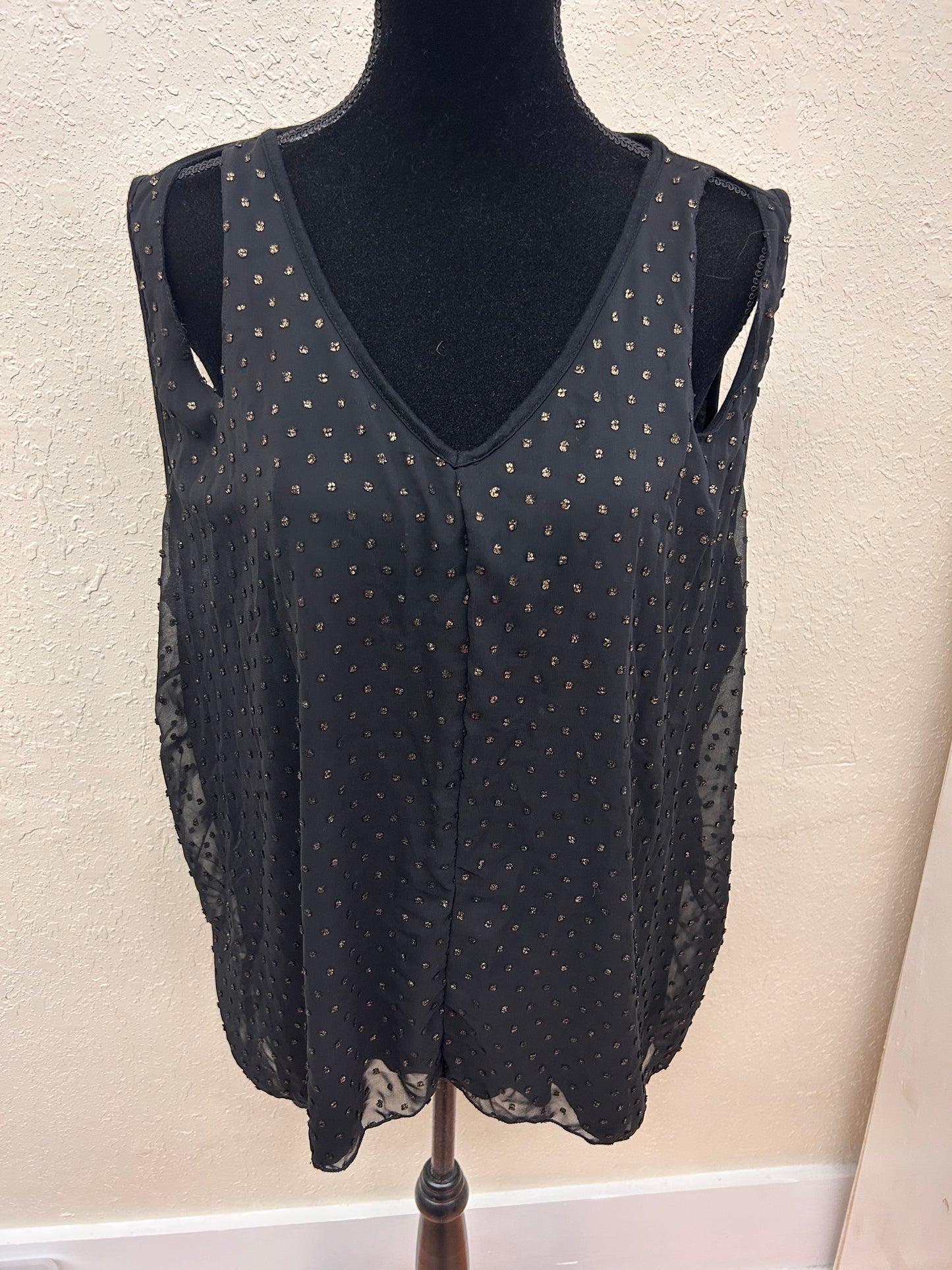 Maurcies 3x black & gold textured polka dot cutout tank blouse