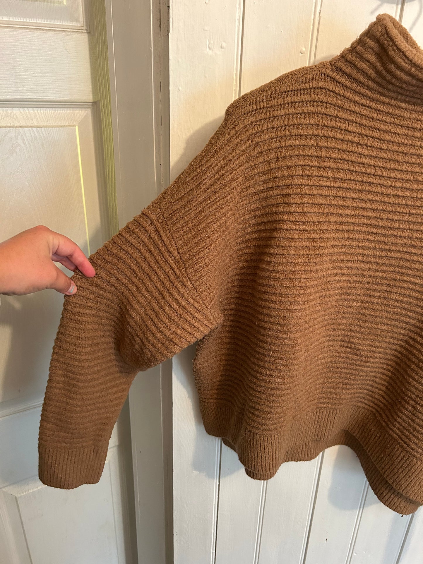 Garage large brown rib knit mock neck sweater