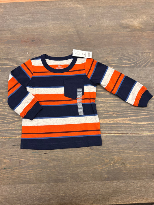 NEW carters 12m orange & blue striped shirt