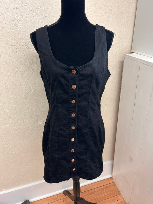 Guess large black denim button up mini dress