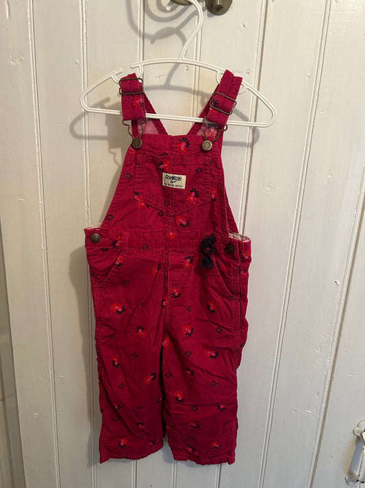 Oshkosh 24m pink floral corduroy overalls