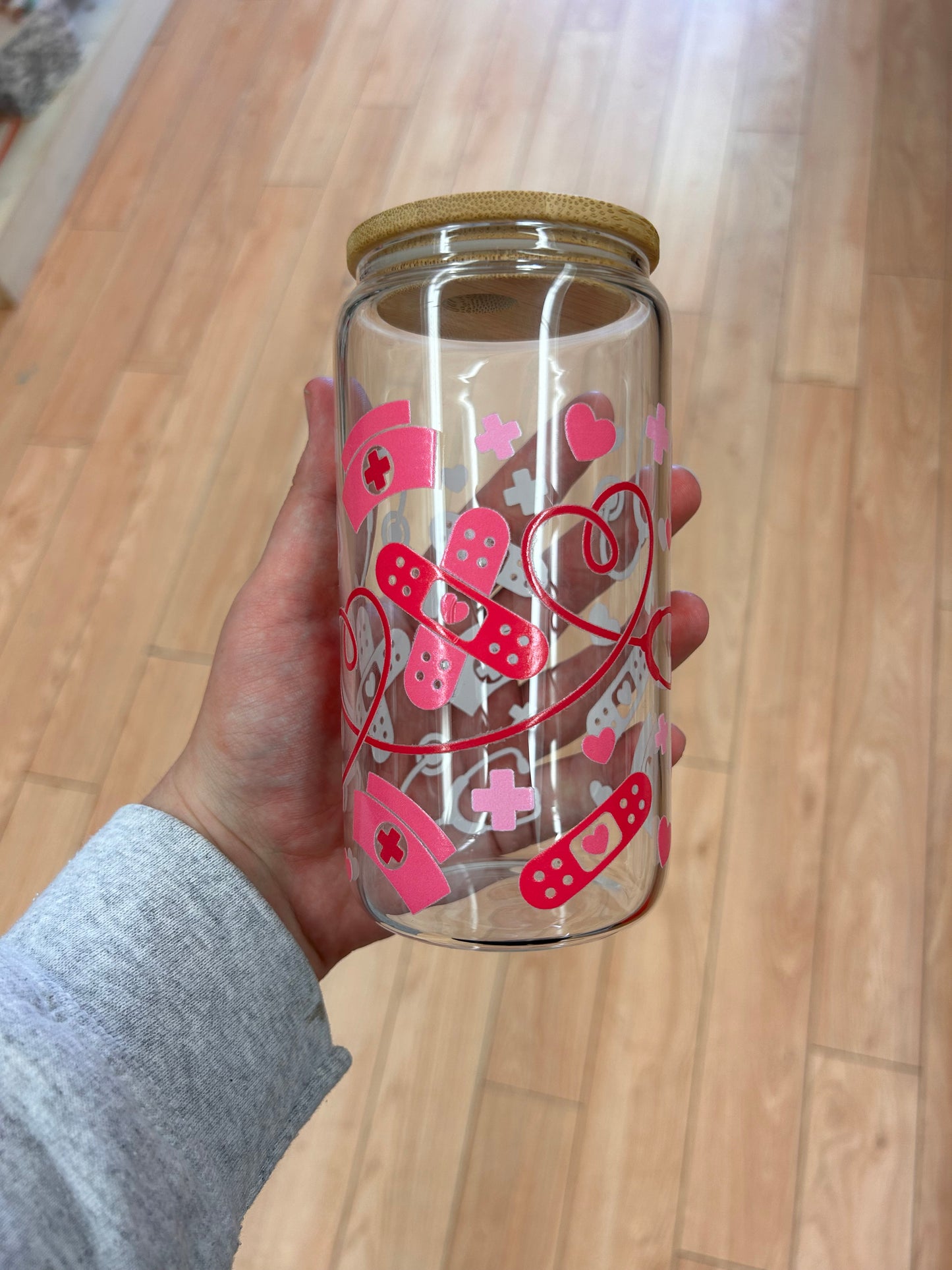 Pink nurse glass cup