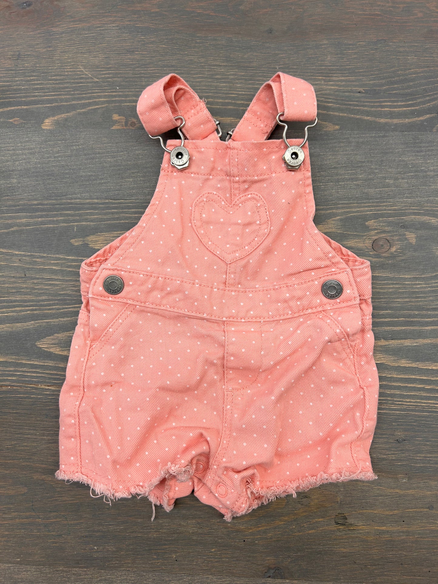 George 6/12m pink polka dot denim overalls