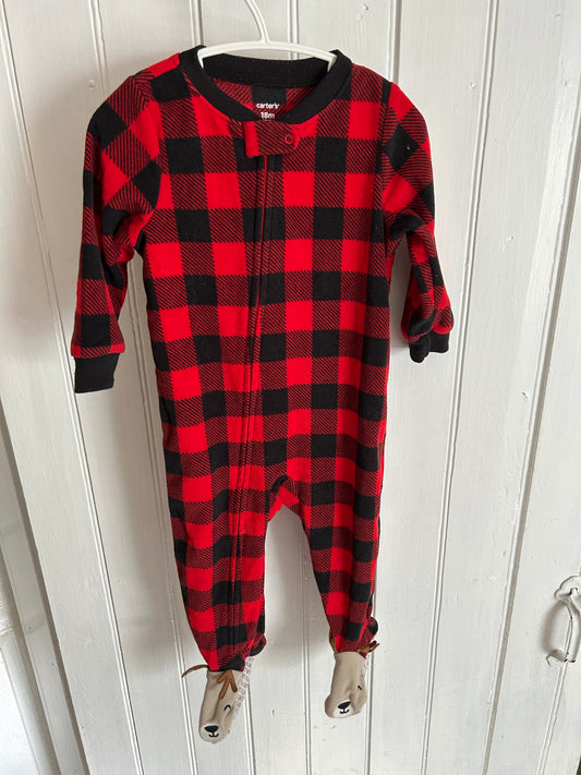 Carters 18m red gingham reindeer fleece sleeper