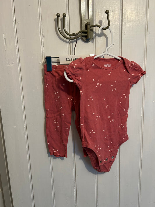 Carters 6/9m pink heart set