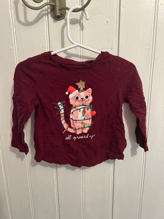 Old navy 18/24m burgundy Christmas cat tshirt
