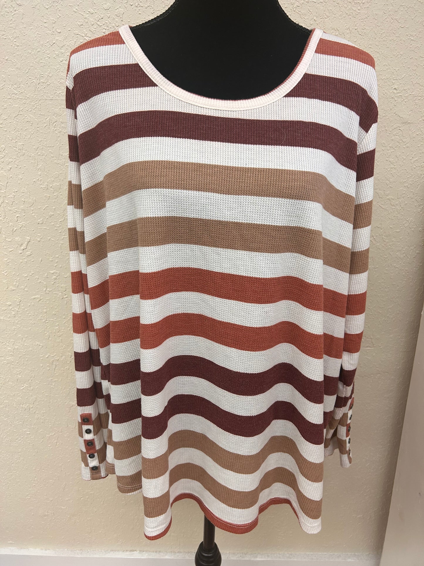 Maurcies 3x brown striped waffle knit shirt