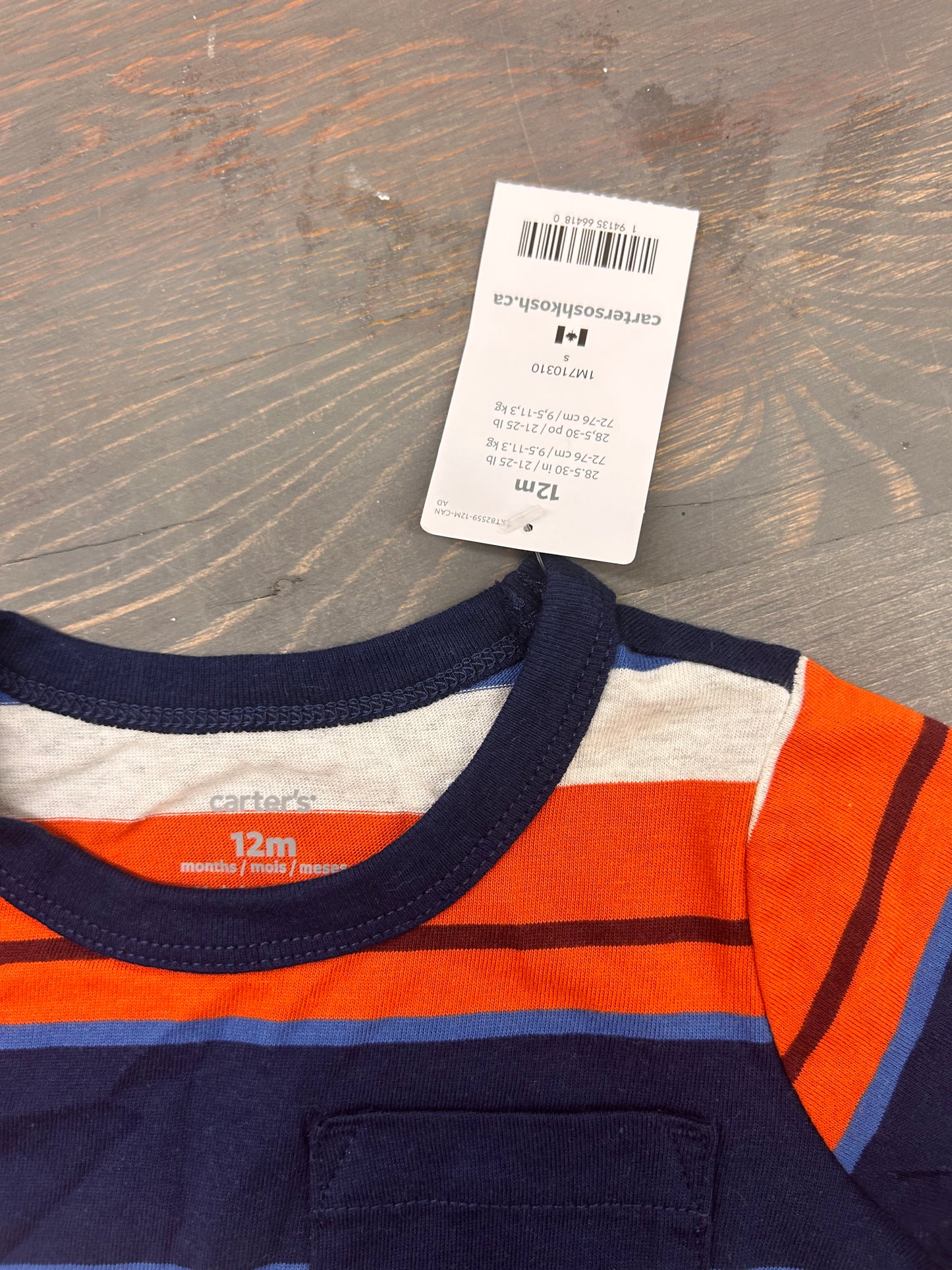 NEW 12m carters orange & blue striped long sleeve shirt